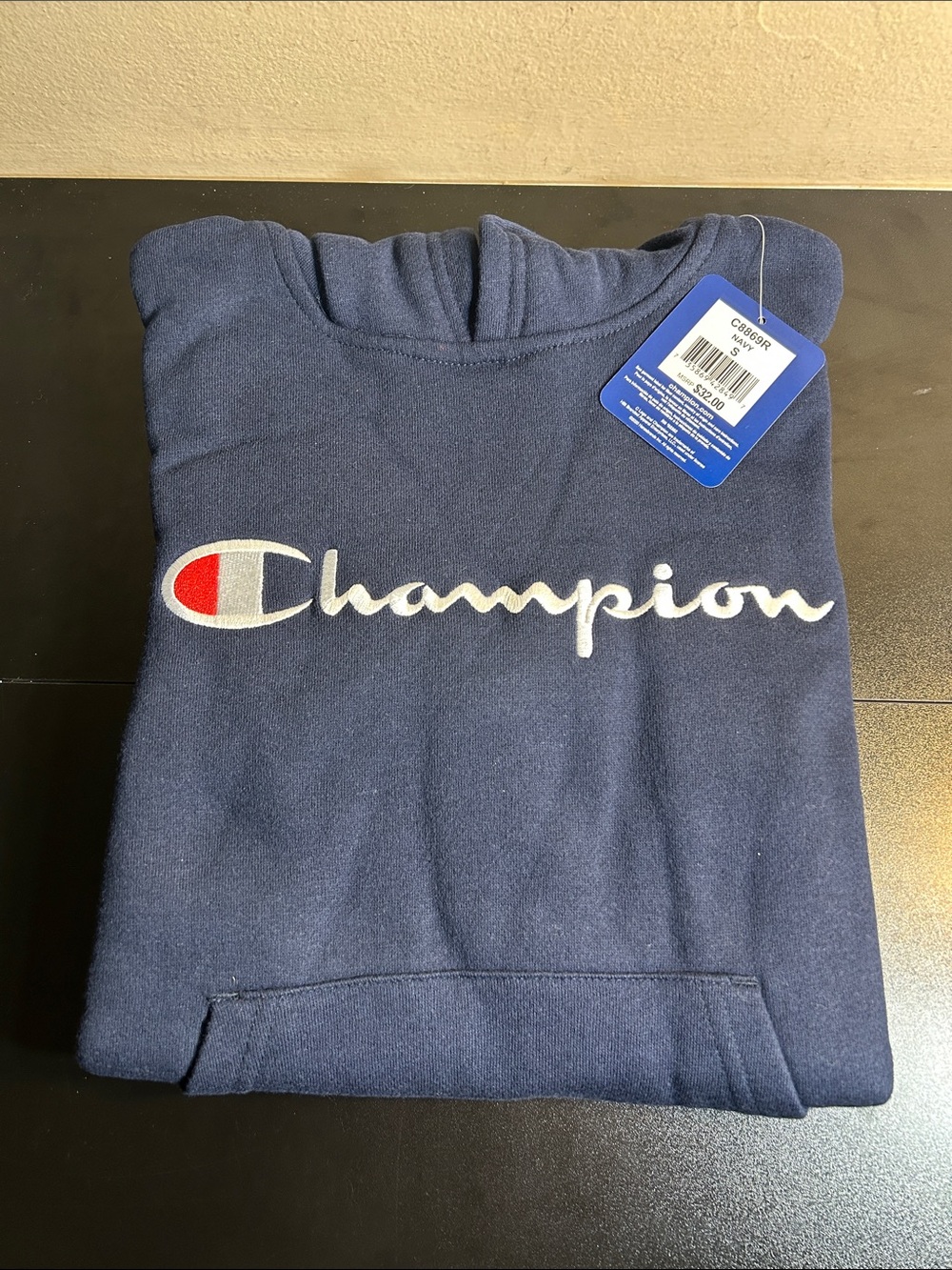 Champion Unisex Navy Crewneck Sweatshirt with White Hoodie Size Small New.